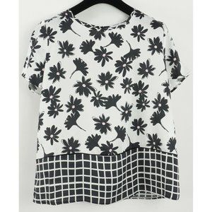 New Anna Rachele Women's 46 XL White Black Pink Floral Twill Short Sleeve Blouse